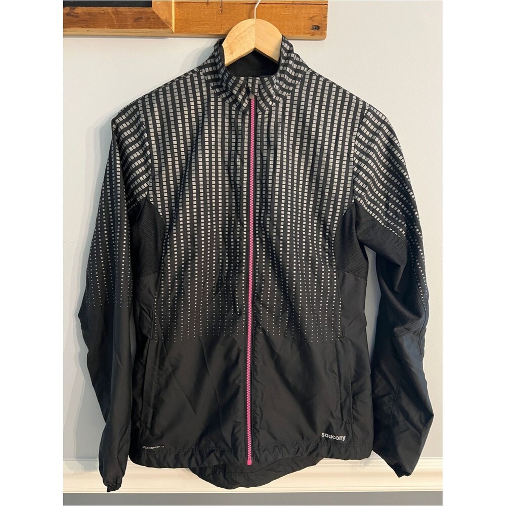 Saucony RunShield Reflective Running Jacket Black Pink Full Zip Women’s Small